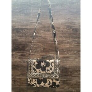 Vera Bradley Julie Night & Day Turn Lock Satchel Quilted Shoulder Bag Black Wht